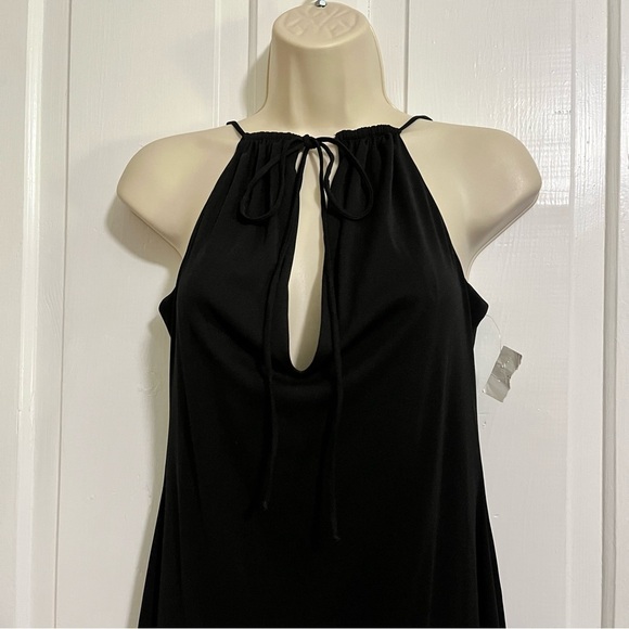 David Meister Vintage Asymmetrical Black Dress Halter Keyhole Tie 10 E - Picture 2 of 8
